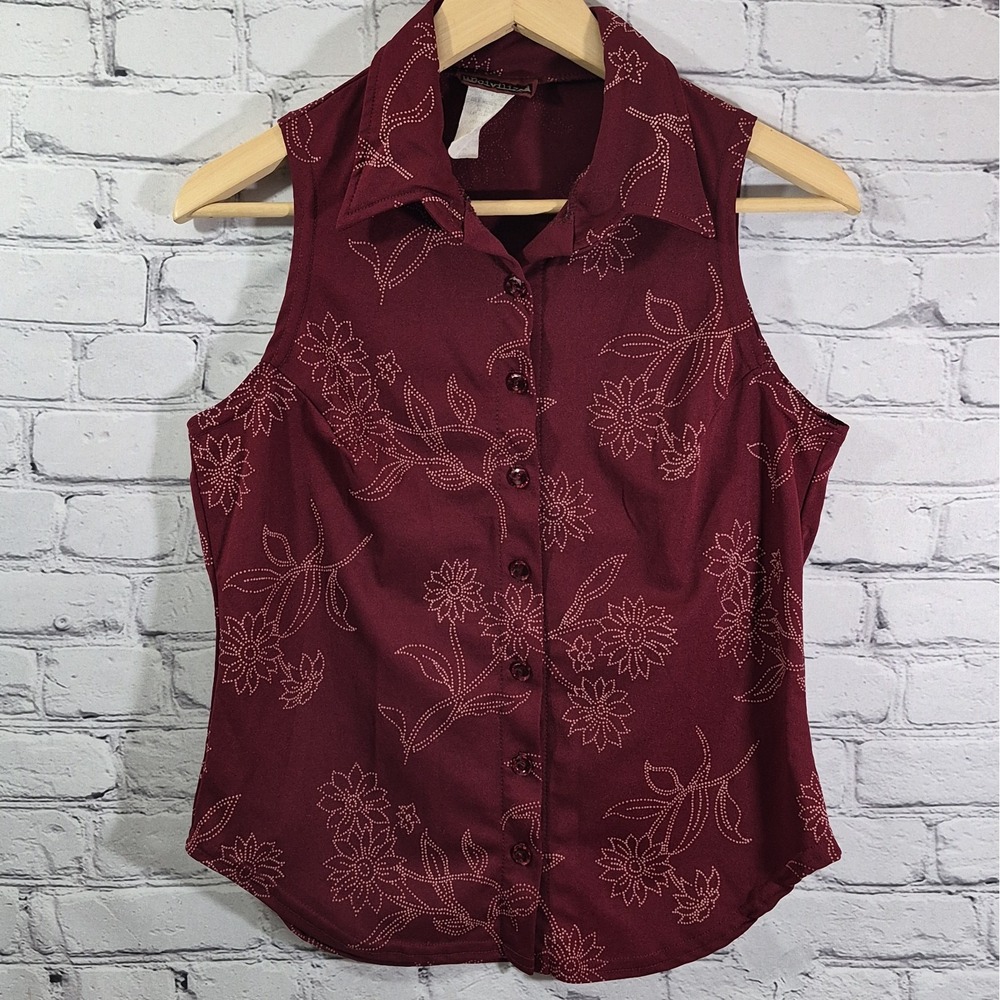 Vtg 90s Uncivilized Top Womens M Red Sleeveless Button-Up Western Indie Grunge